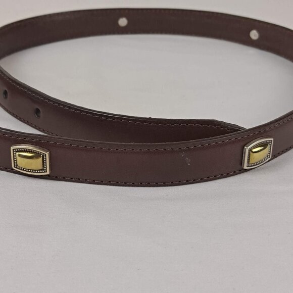 Brighton Brown Leather Belt Size Small 28 Silver and Gold Hardware Studded - Picture 4 of 10